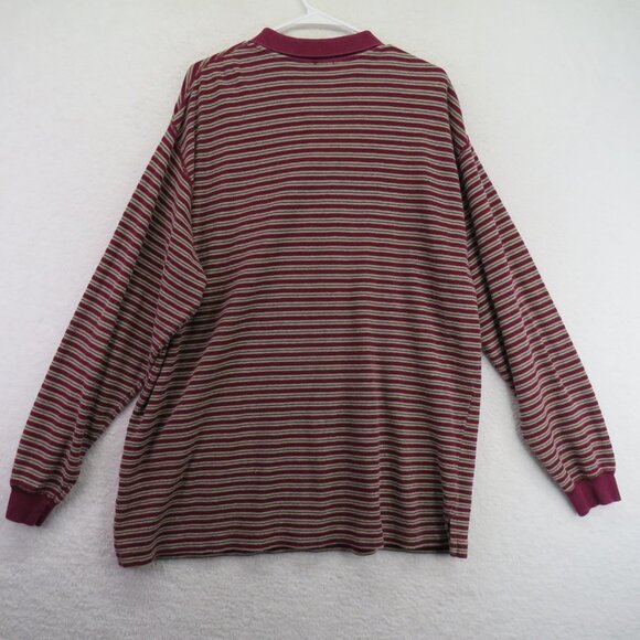 Lands' End Polo Shirt Mens XL Burgundy Gray Striped Long Sleeve Made in USA - Picture 3 of 9